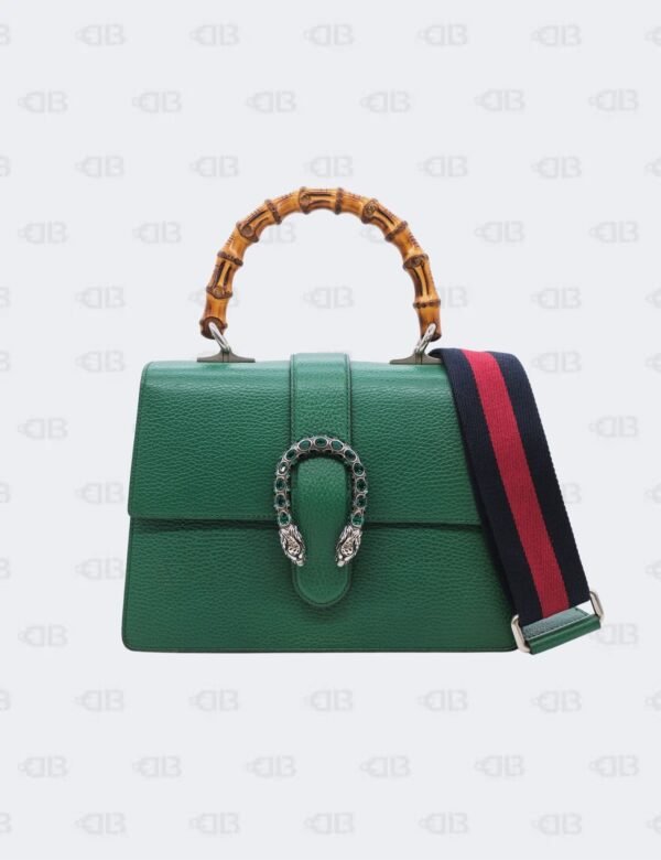 Gucci Green Dionysus Crystal Web Bamboo Top Handle Bag