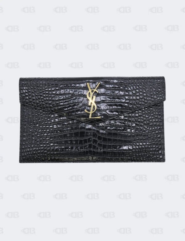 Yves Saint Laurent Black Croc-Embossed Uptown Pouch