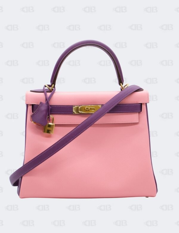 Hermès Kelly 28 Retourné Bi-Color in Rose Confetti and Anémone Epsom Leather with Gold Hardware