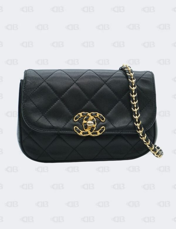 Chanel Black Lambskin Chain Infinity Waist Belt Bag