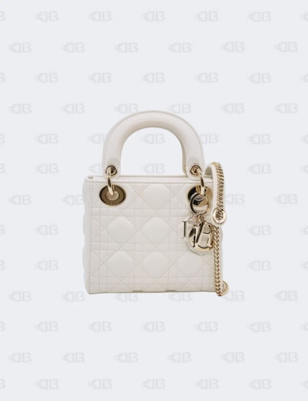 Christian Dior White Cannage Lambskin Mini Lady Dior Bag