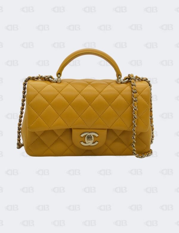 Chanel Yellow Lambskin Top Handle Rectangle Mini Flap Bag