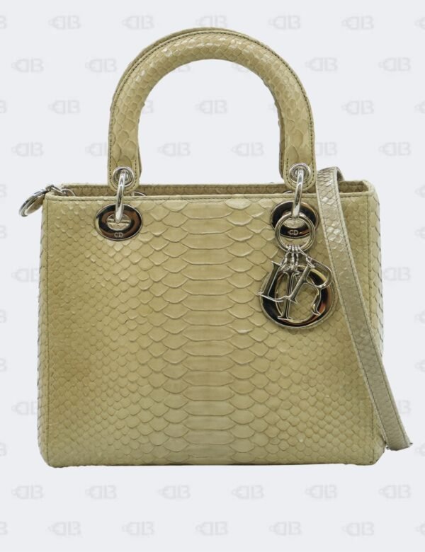 Christian Dior Beige Python Lady Dior Medium Tote Bag