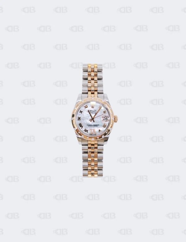 Rolex Rose Gold/Steel Mother of Pearl Dial with Roman Numerals Scattered Diamond Bezel