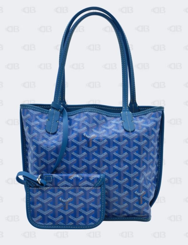 Goyard Mini Blue Anjou Goyardine Coated Canvas and Leather Tote Bag