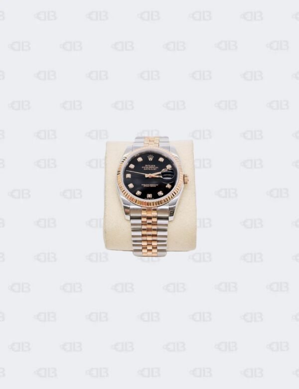 Rolex Rose Gold/Steel Black Diamond Set Dial Fluted Bezel