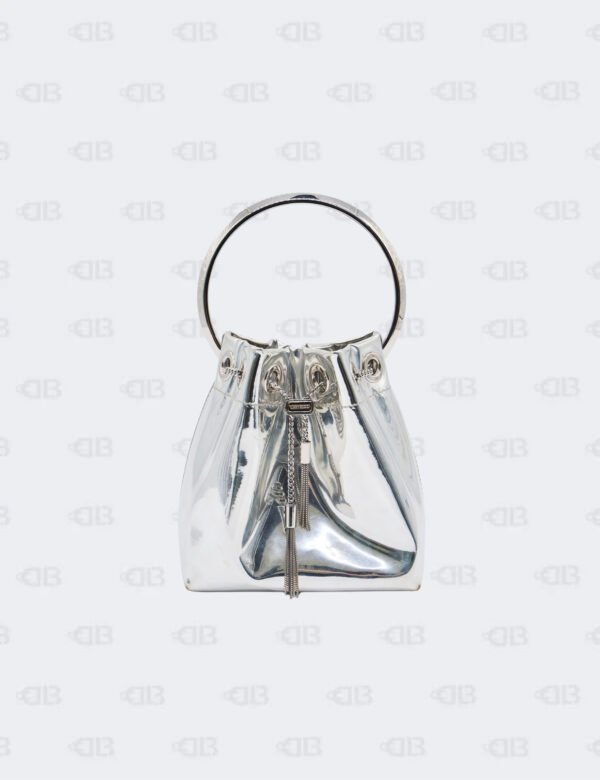 Jimmy Choo Mini Bon Bon SIlver Mirror Fabric Ring Top Handle Bag