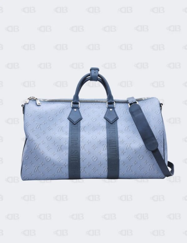 Louis Vuitton Blue Keepall Bandouliere 50 in Monogram Heritage Coated Canvas