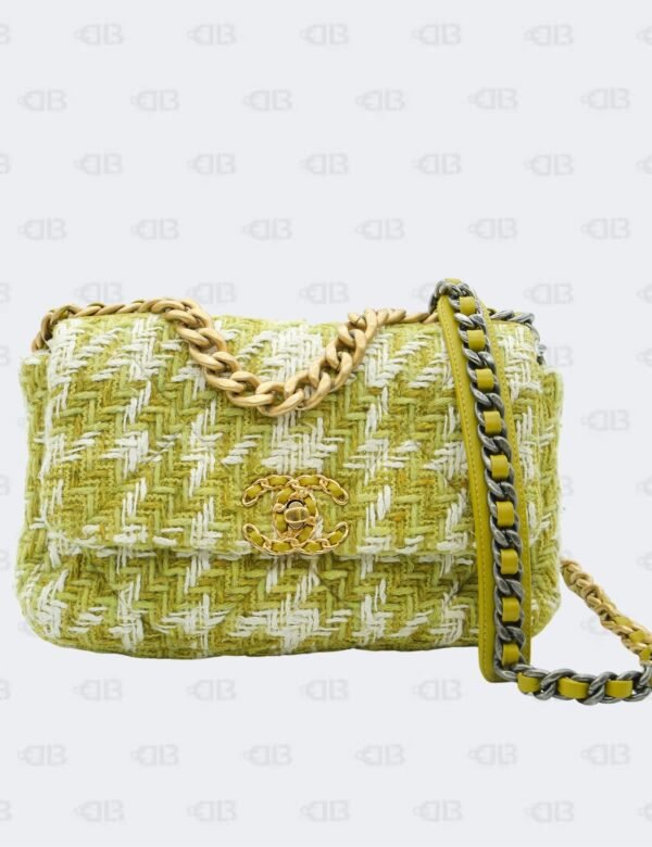 Chanel 19 Quilted Green/White Tweed Medium Flap Bag