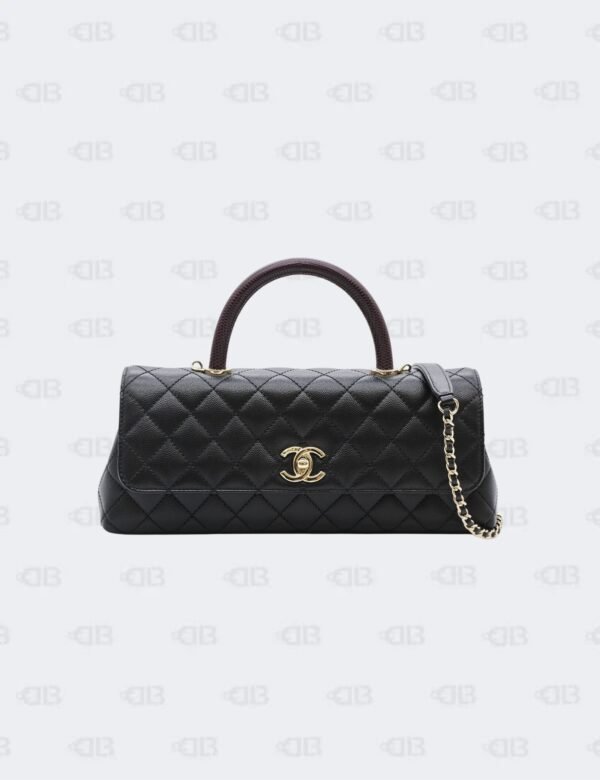Chanel Black/Burgundy Quilted Caviar CoCo Handle East West Flap Bag