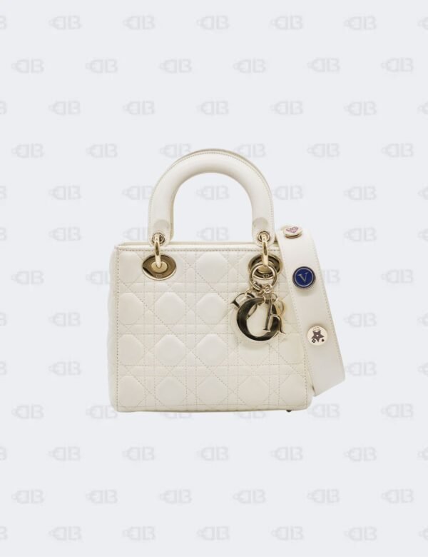 Christian Dior White Cannage Lambskin Small Lady Dior Bag