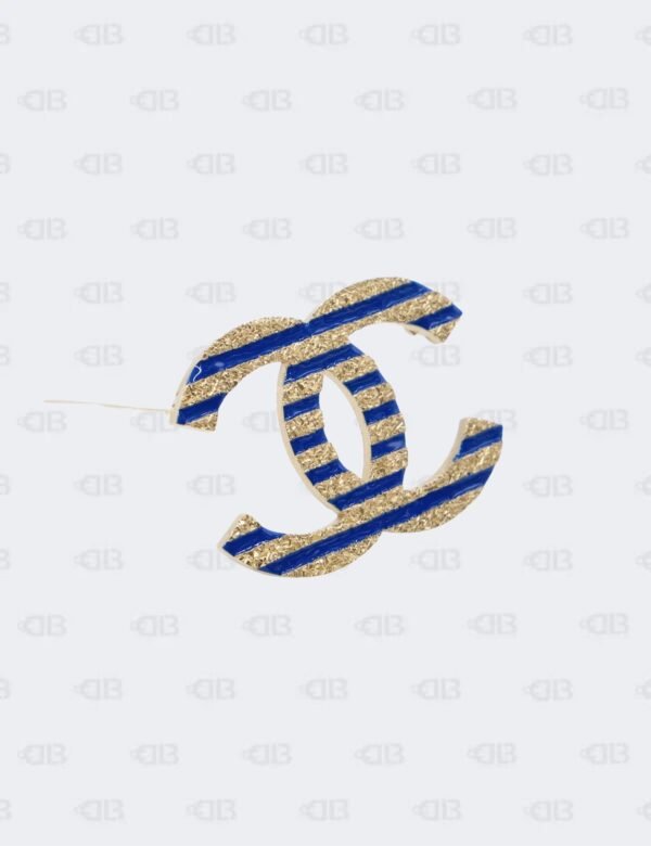 Chanel CC La Pausa Gold Metal with Blue Stripes Brooch
