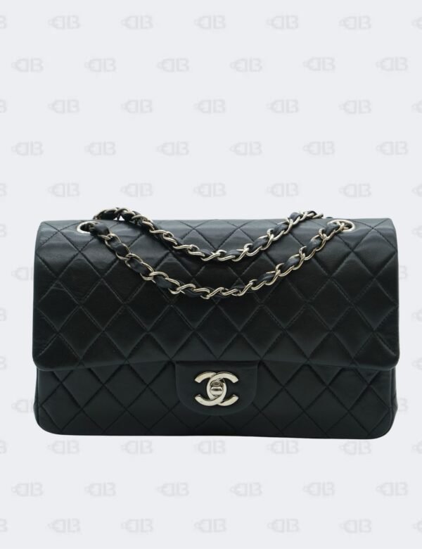 Chanel Black Lambskin Classic Medium Double Flap SHW Bag