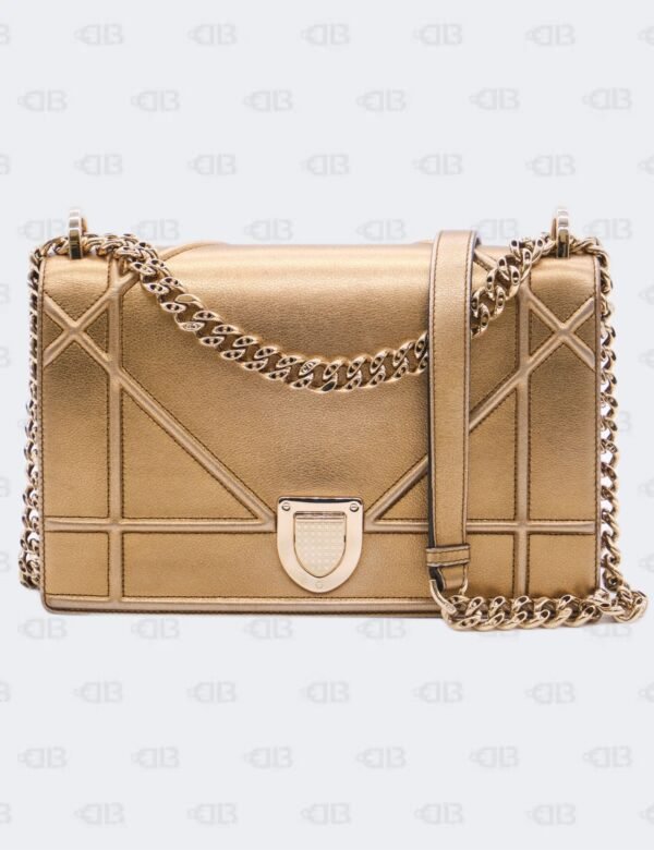 Christian Dior Metallic Gold Diorama Medium Flap Bag
