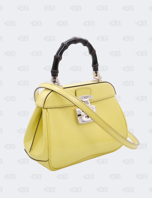 Gucci Lime Yellow Lady Lock Bamboo Top Handle Handbag