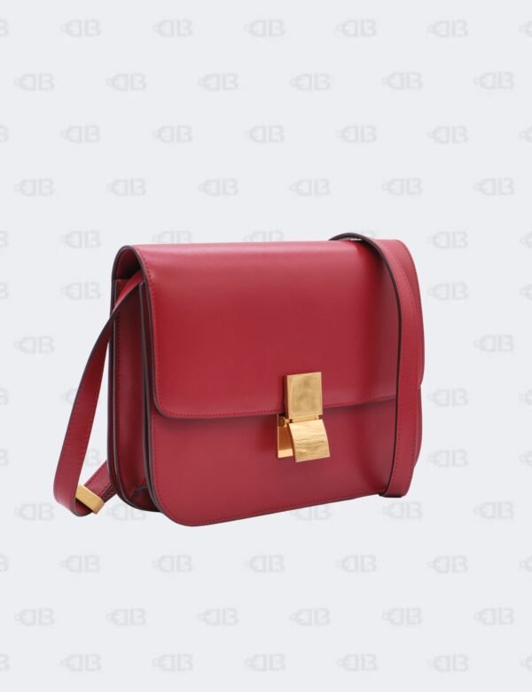Celine Red Leather Medium Classic Box Shoulder Bag