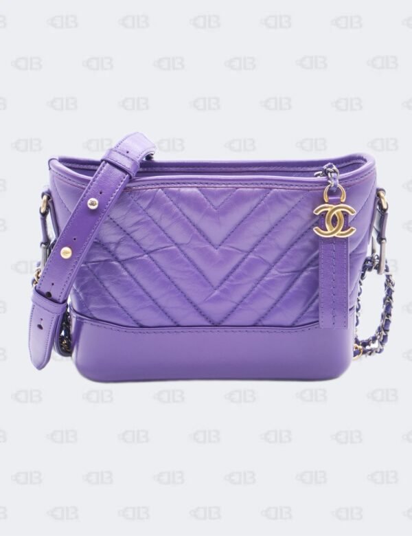 Chanel Purple Aged Calfskin Chevron Gabrielle Small Hobo Bag