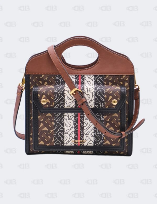 Burberry Monogram Stripe Mini Bridle Brown Top Handle Shoulder Bag